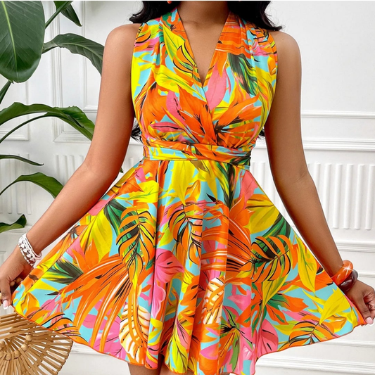 Womens tropical print open back ldress