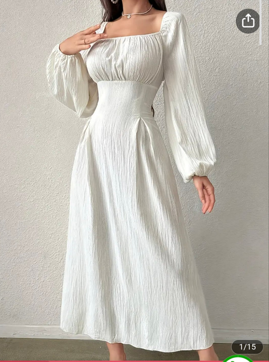 Womens long sleeve square neck lace up back milkmaid dress