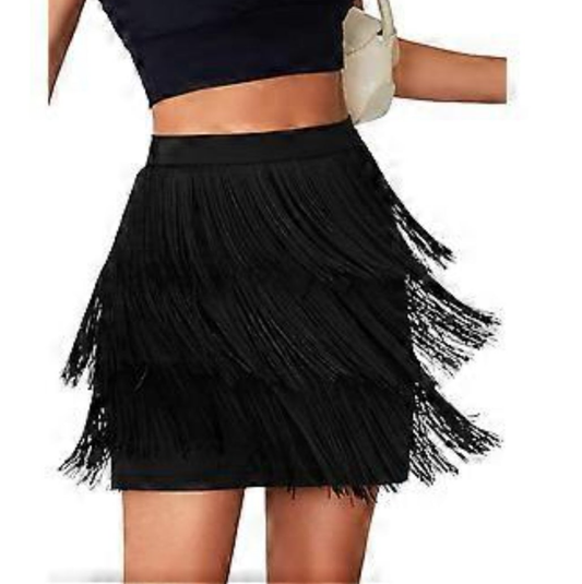 Black tassle mini skirt