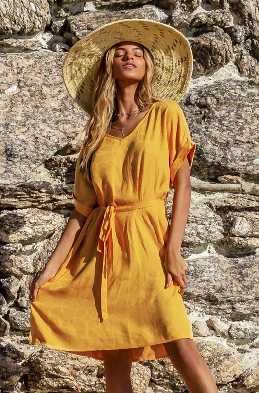 Cupshe yellow belted summer vacation dress
