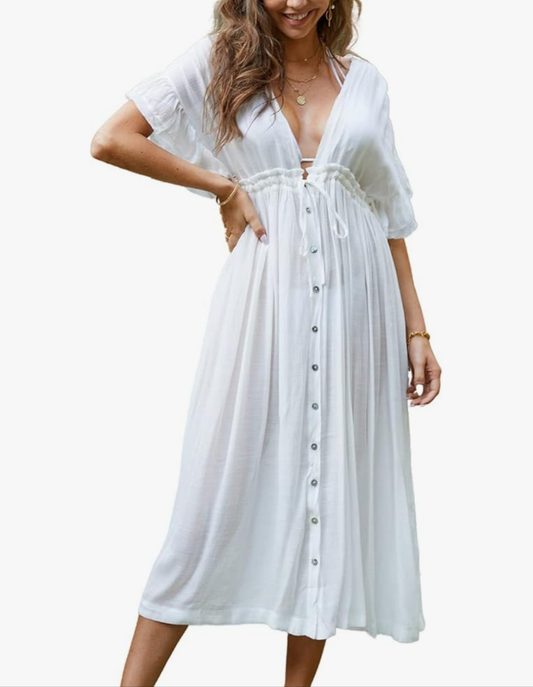 CUPSHE white breathable bohemian vacation cover up kimono