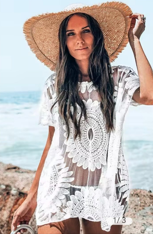 Cupshe white sun floral cover up top
