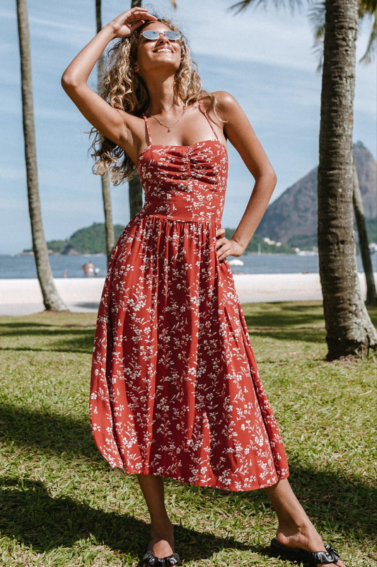 CUPSHE Bryana red ditsy floral lace up slip summer dress
