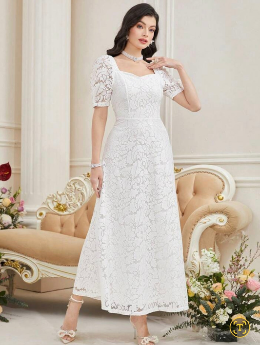 Womens white lace midi dress