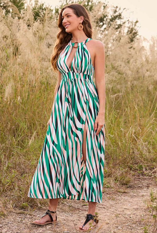 CUPSHE zariyah print o-ring multicolour halter midi summer dress