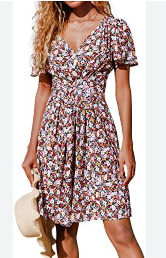 Cupshe ditsy floral v neck summer vacation dress