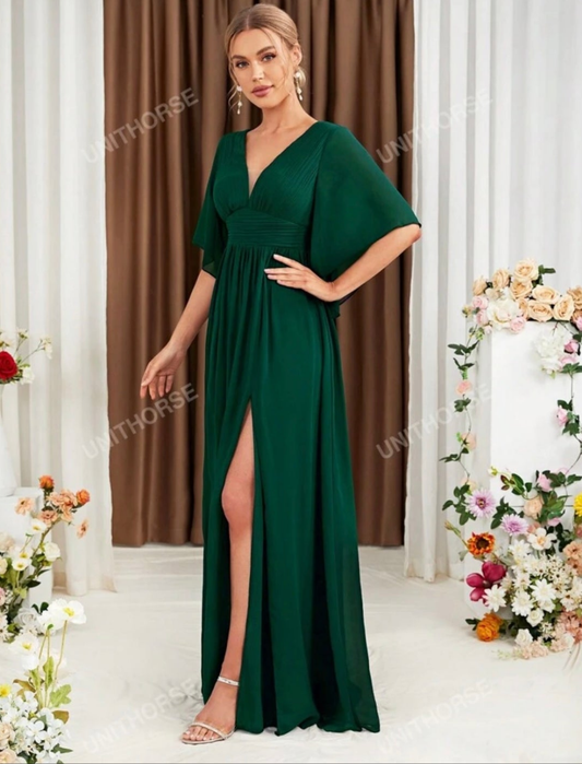 Womens green formal long evening dress