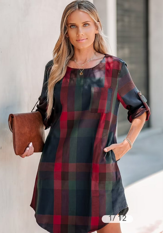 CUPSHE lady leisure plaid short dress with pockets