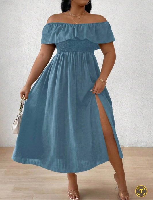 Womens off shoulder blue midi dress