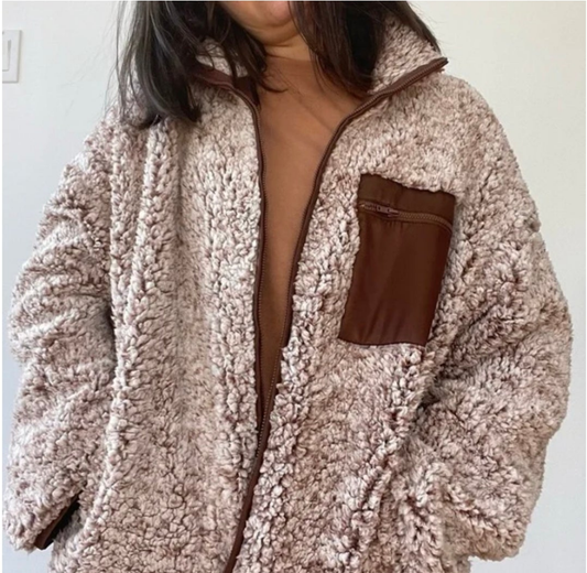 Womens plush zipup teddy jacket sweater
