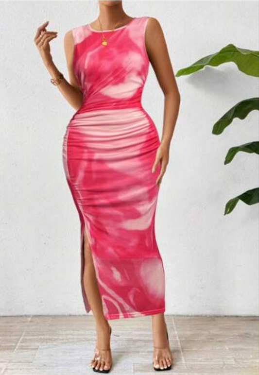 Womens pink tye dye midi summer dress