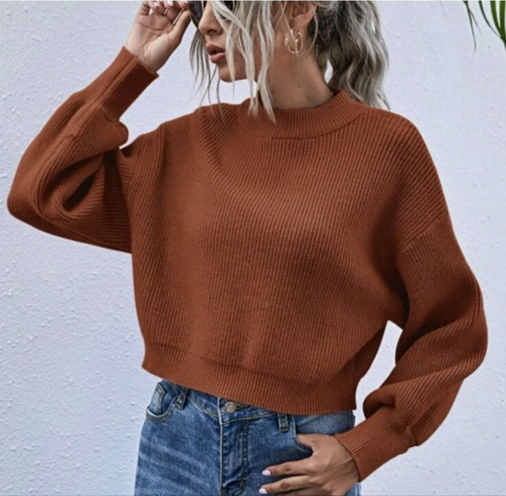 Womens brown crop knit sweater