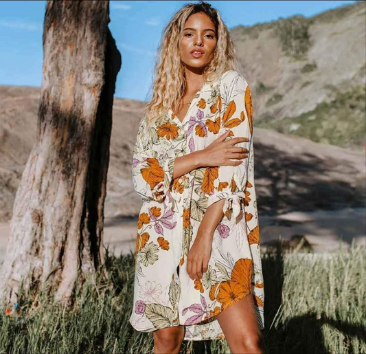 CUPSHE botanical print button up shirt dress