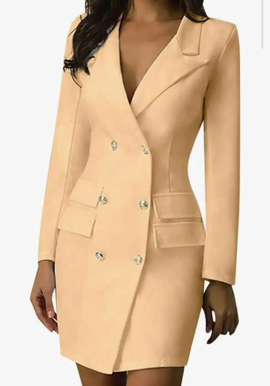 Womens beige button up blazer dress