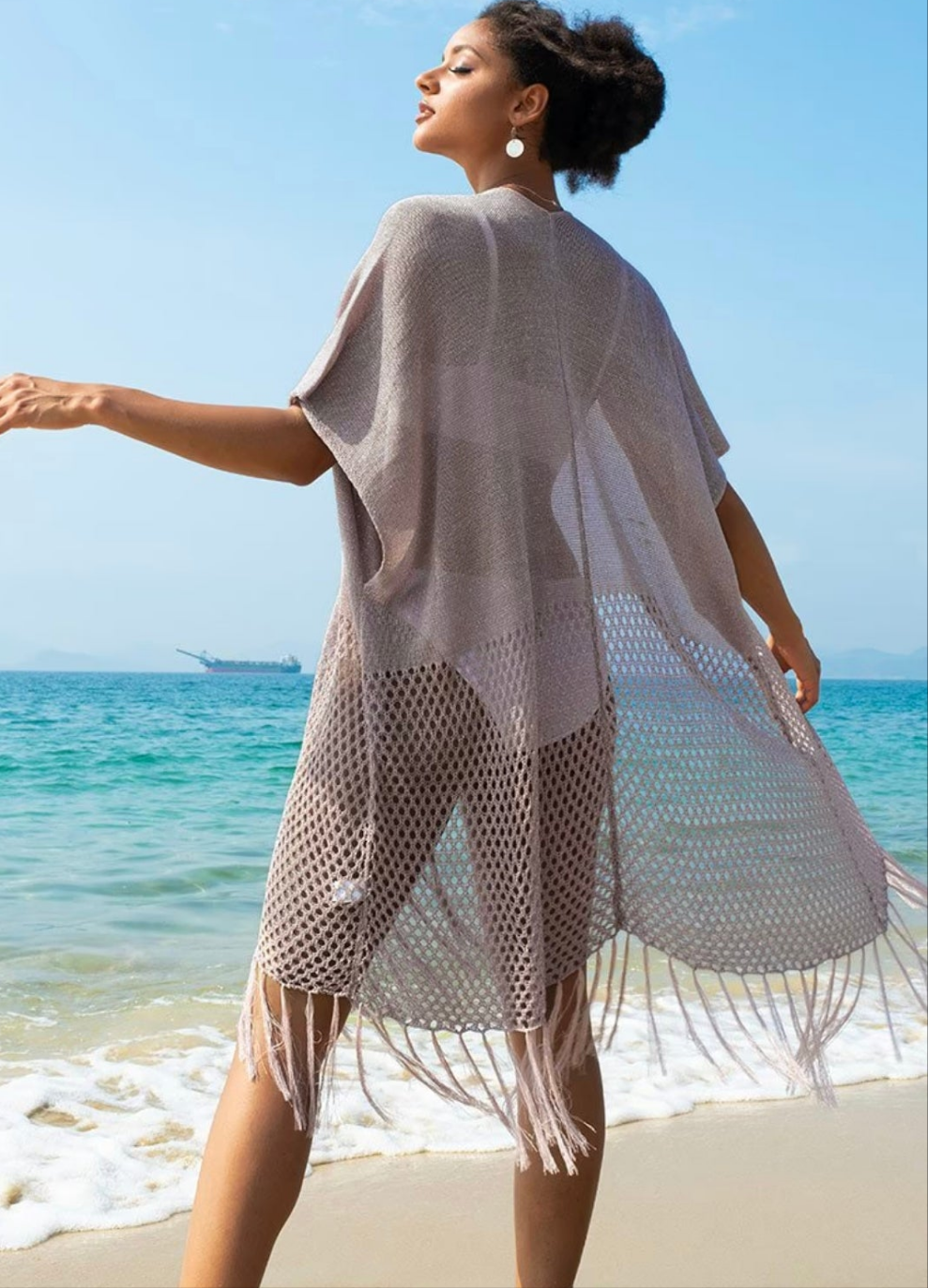 CUPSHE royal beige fringe hem kimono