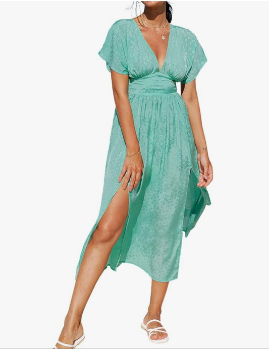 CUPSHE stripe green floral midi summer vacation dress