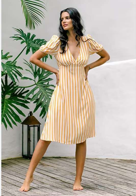Cupshe yellow stripped open back summer vacation dress