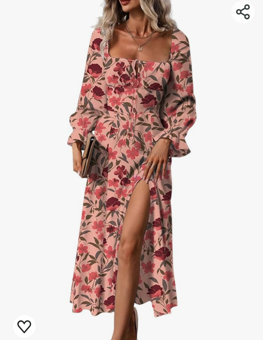 Womens long floral milkmaid style dress