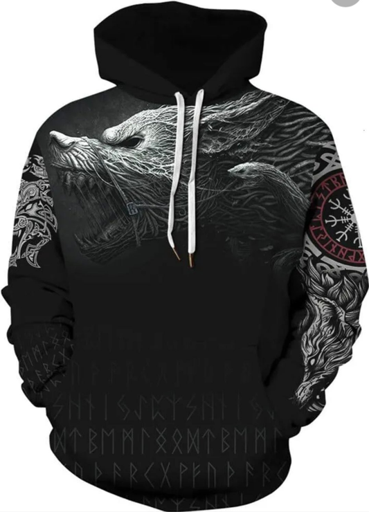 Mens nordic viking graphic print hoodie sweater
