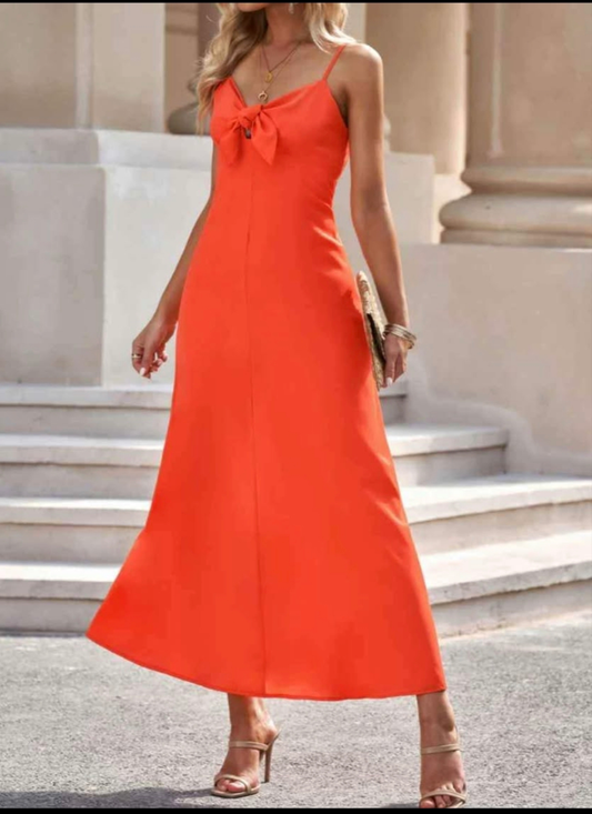 Womens neon orange midi summer dress