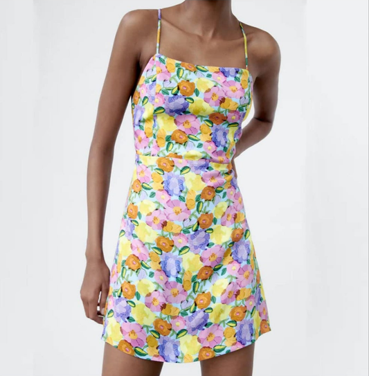 Zara multicolored mini lace up romper dress