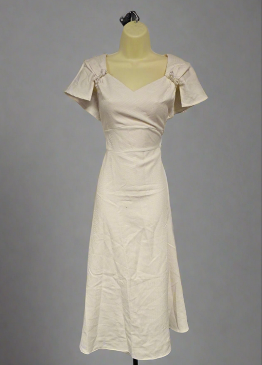 Womens white midi casual dress with pearl bows