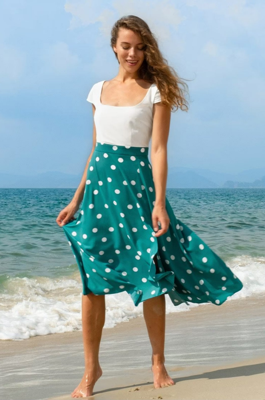 CUPSHE green polka dot midi summer dress