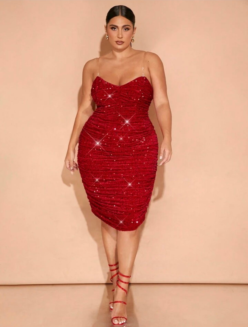 Womens red sequin strapless corset party dress
