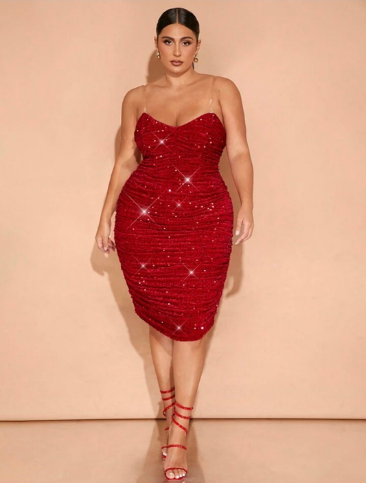 Womens red sequin strapless corset party dress