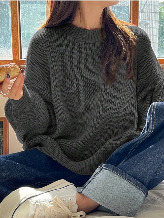 Womens grey knit crewneck sweater