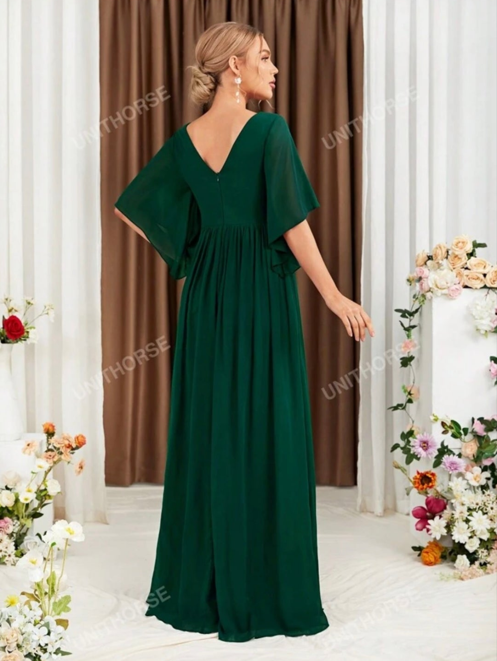Womens green formal long evening dress
