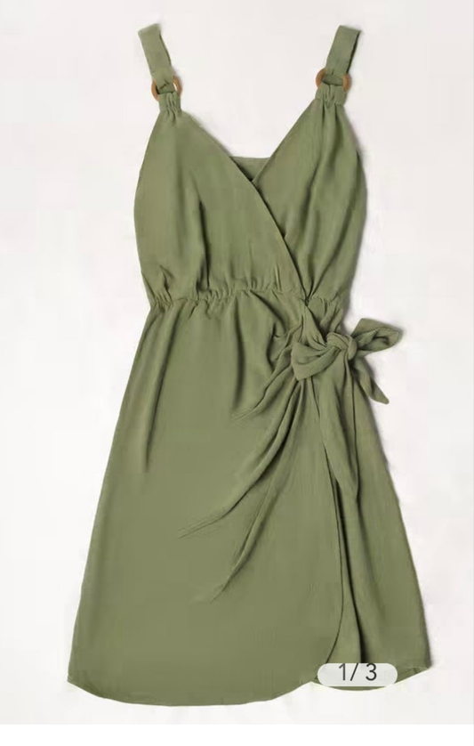 CUPSHE Jeanette O-ring wrap tie  green cotton tie dress