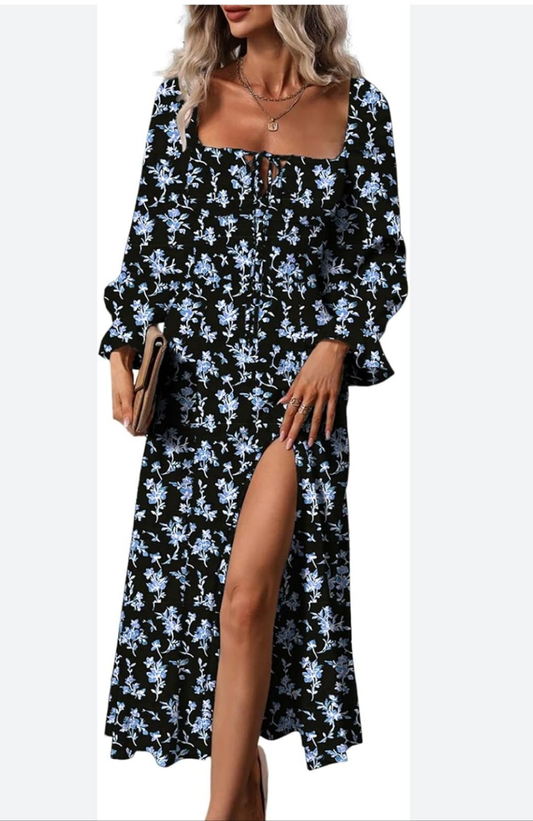 Womens long sleeve floral milkmaid dress