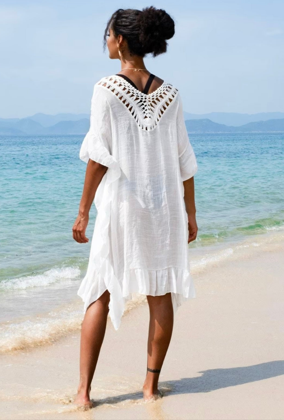 CUPSHE white crochet trim ruffle beach cover up