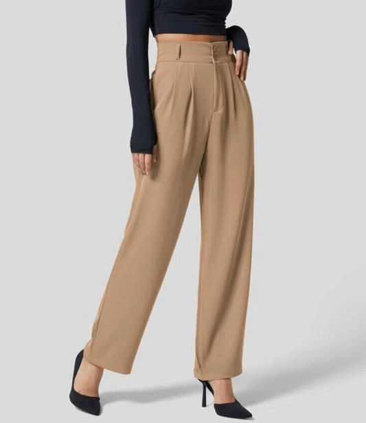 Halara High Waisted Button Plicated Shirred Straight Leg Work Pants Suit Pants