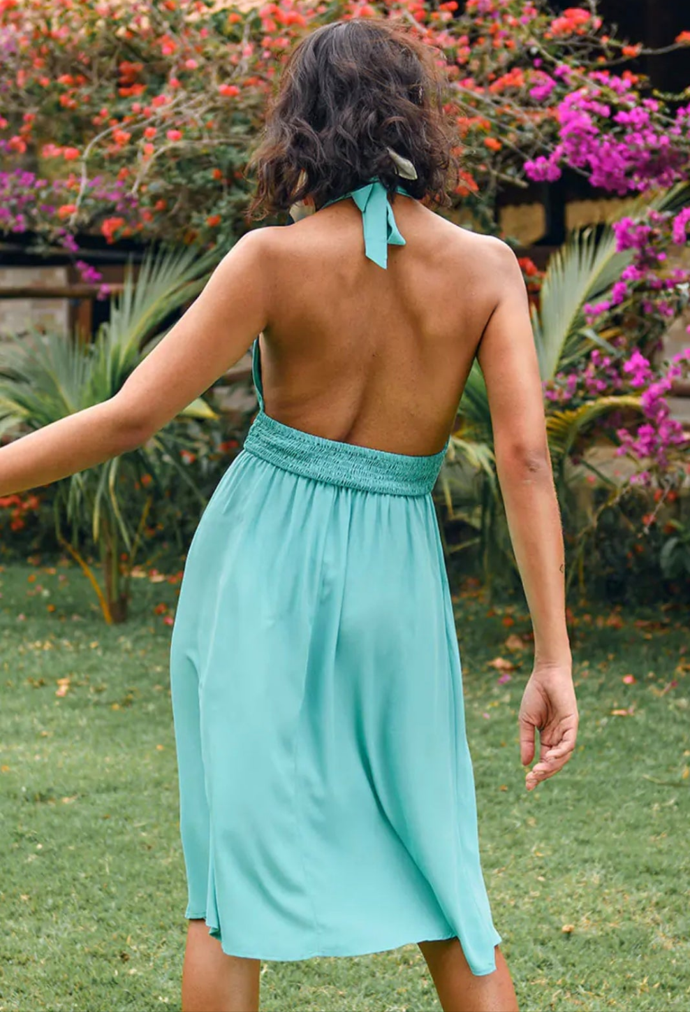 CUPSHE teal green halter backless summer dress