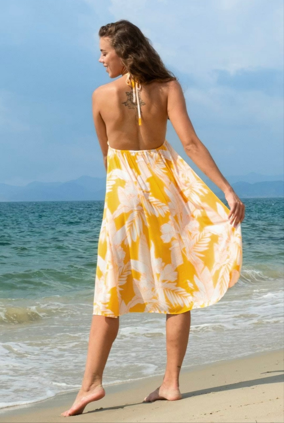 CUPSHE yellow floral halter vacation summer dress