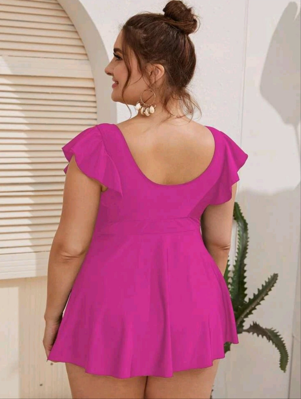 Womens pink ruffle tankini peplum swimsuit top
