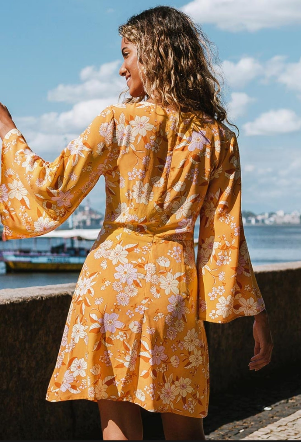 Cupshe floral yellow cutout front tie summer vacation dress