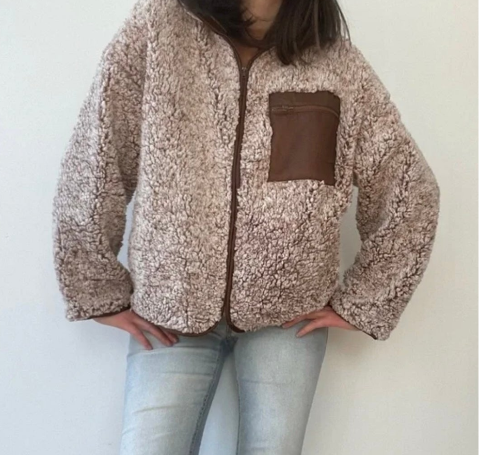 Womens plush zipup teddy jacket sweater