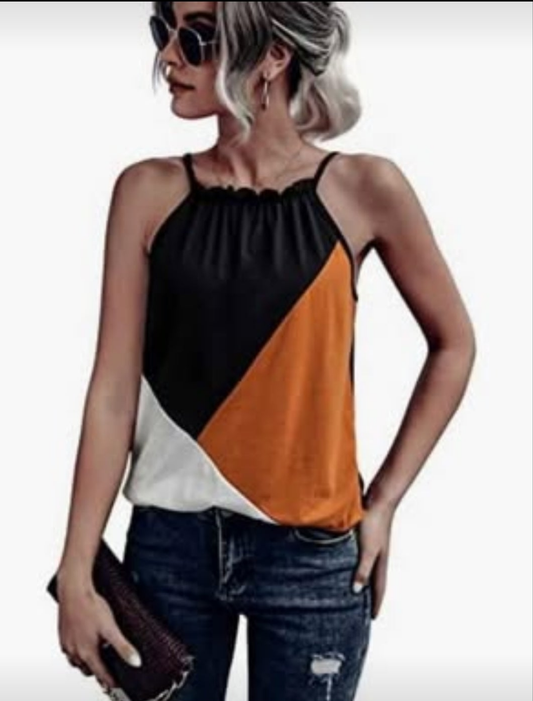 Womens colorblock high neck tank summer top