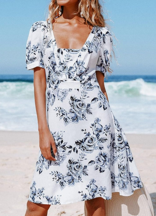 CUPSHE short floral white summer vacation dress
