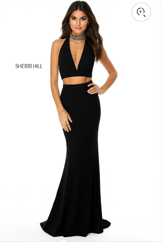 Womens Sherri Hill elegant formal evening 2pc dress set in black