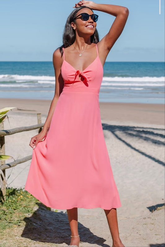 CUPSHE shyann adjustable straps Zipper bunnie tie pink midi dress
