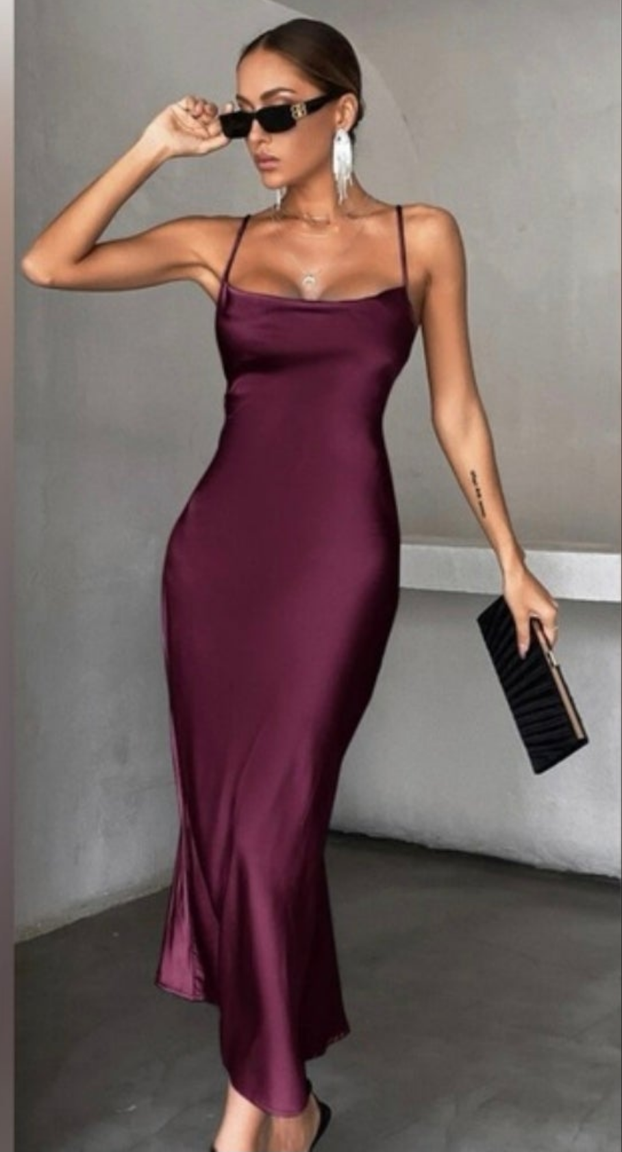Womens satin cutout back formal dress in plum purple