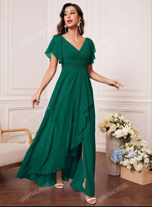 Womens green long formal evening dress