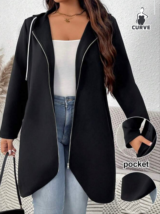 Womens plus size zipup long hooded sweater