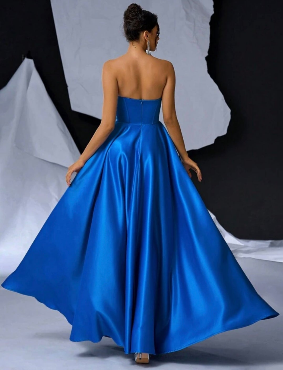 Womens long blue corset prom elegant formal dress with sequin