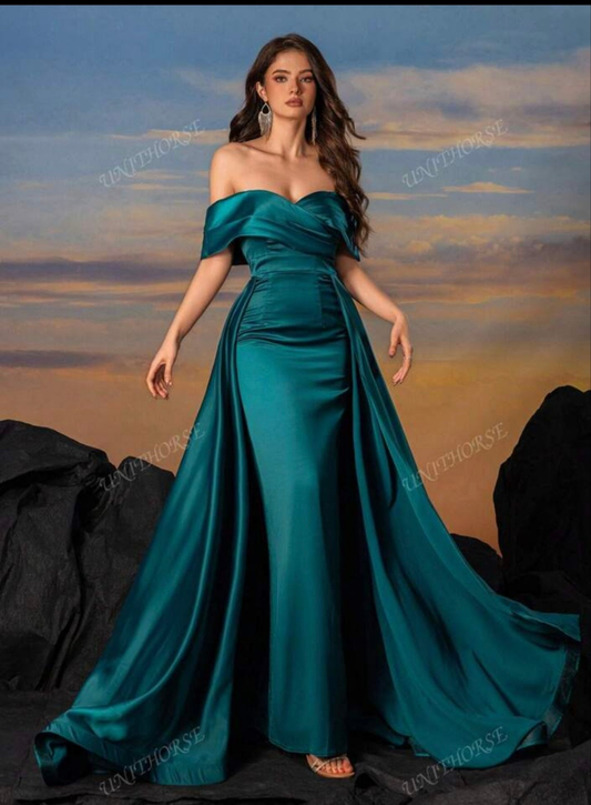 Womens elegant teal long green formal evening dress