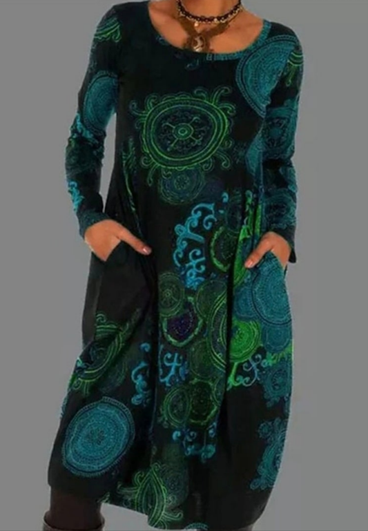 Womens abstract print long sleeve sweater dress